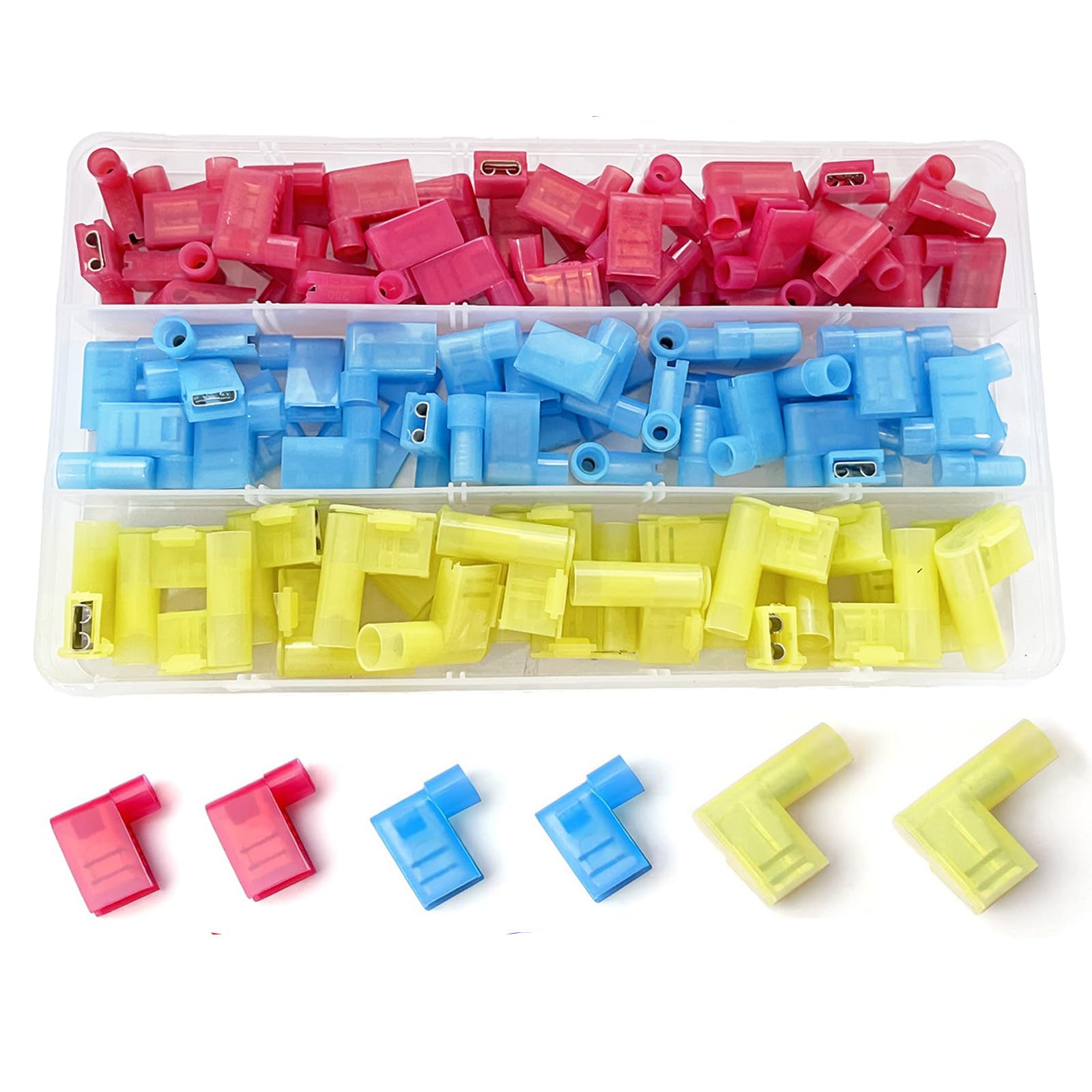 PAオレンジ 100Pcs 3-Values Right Angle Spade Connector 22-18/16-14/12-10AWG